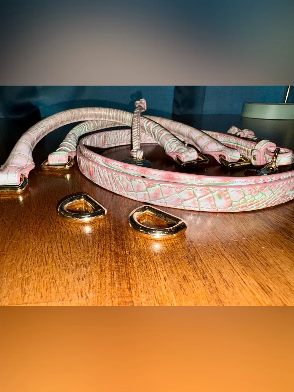 Brahmin Flirty Ombré—Pink/Green Croc-Texture Bag Straps with Gold Hardware